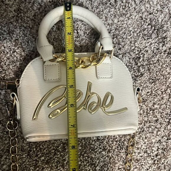 Bebe White Gold Mini TopHandle convertible Crossbody Bag Chain Accents Y2K style - Picture 5 of 8